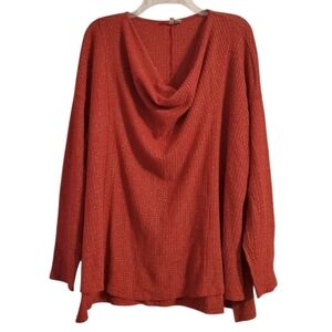 Cato Women's Vibrant Red Cowl Neck Waffle Knit Sweater Top 18/20W